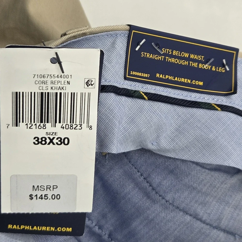 NEW Polo Ralph Lauren Greenwich Stretch Straight Chino Pant Mens 38x30 Beige NWT